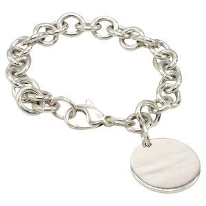 Tiffany & Co. 925 Sterling Silver Blank Round Disc Charm Link Bracelet